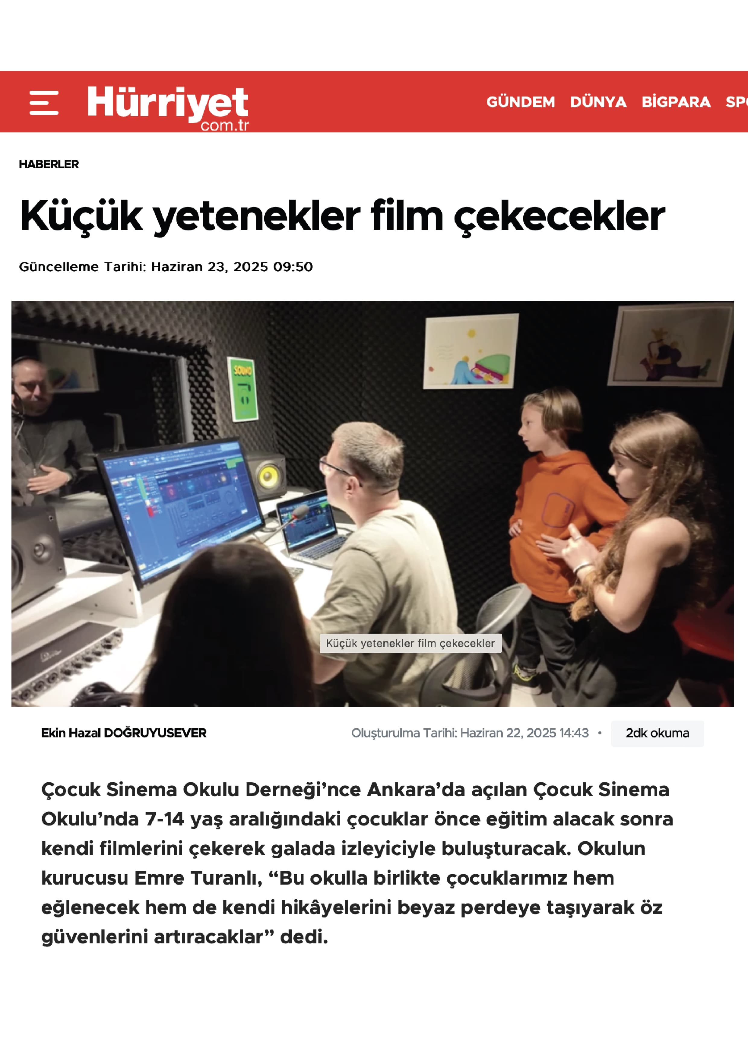 Çocuk Sinema Okulu in the press 1